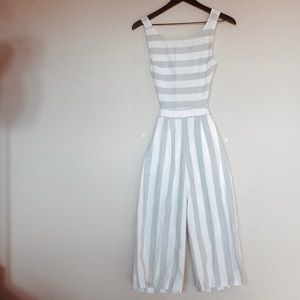 Grey + white Thick Stripe Jumpsuit